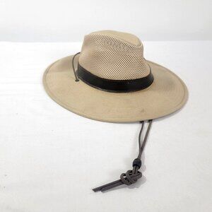 HENSCHEL HAT CO. USA Size SMALL Khaki Beige Light Brown Airy Leather Strap